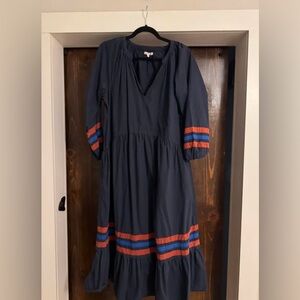 Sundry Navy Dress with Varsity Stripes